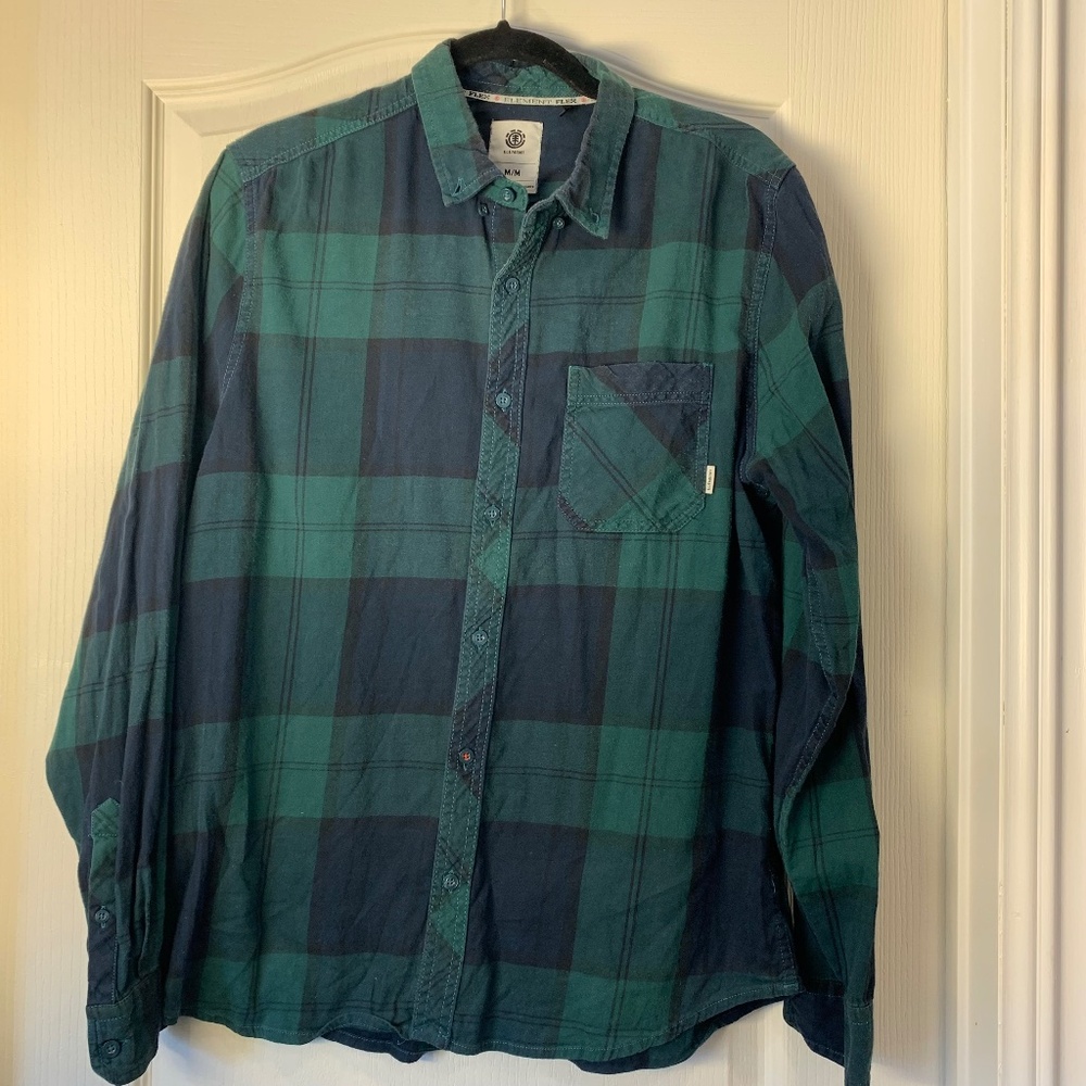 Element Flex Men’s Plaid Shirt Green Navy Medium Skate Streetwear Casual